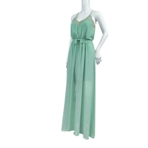Marine Blu Whimsy Wedding Bridesmaid Maxi Dress Sage Green Women's Size Small - Picture 2 of 10